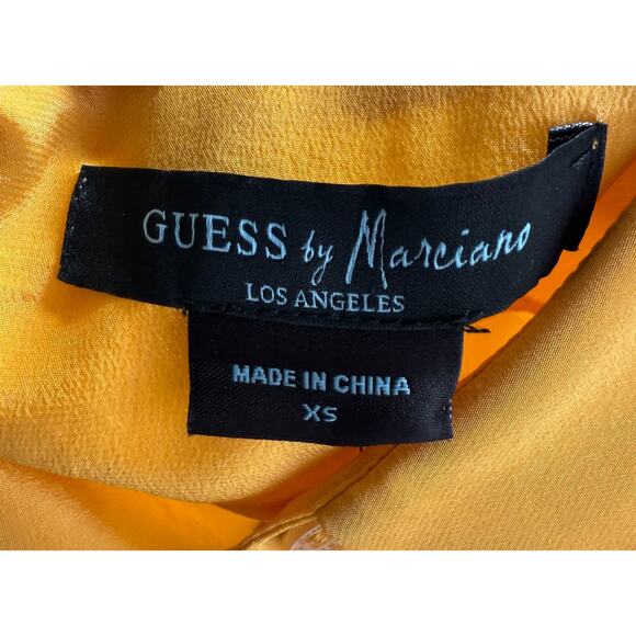 Guess by Marciano Top Blouse Womens XS Yellow Long Sleeve Button Up Silk Preppy - Picture 12 of 13